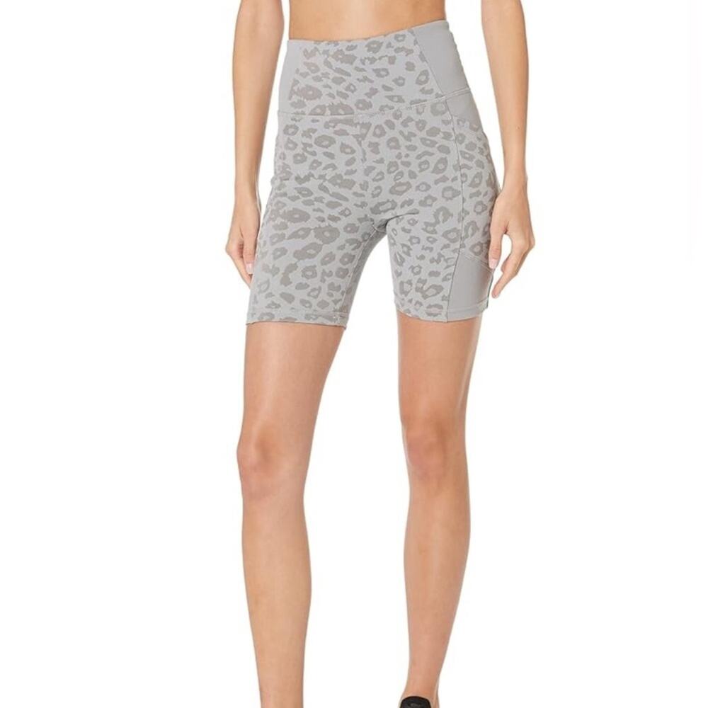 Blanc Noir Yolo $99 Bike High Rise Shorts Leopard Print Side Mesh Paneling S